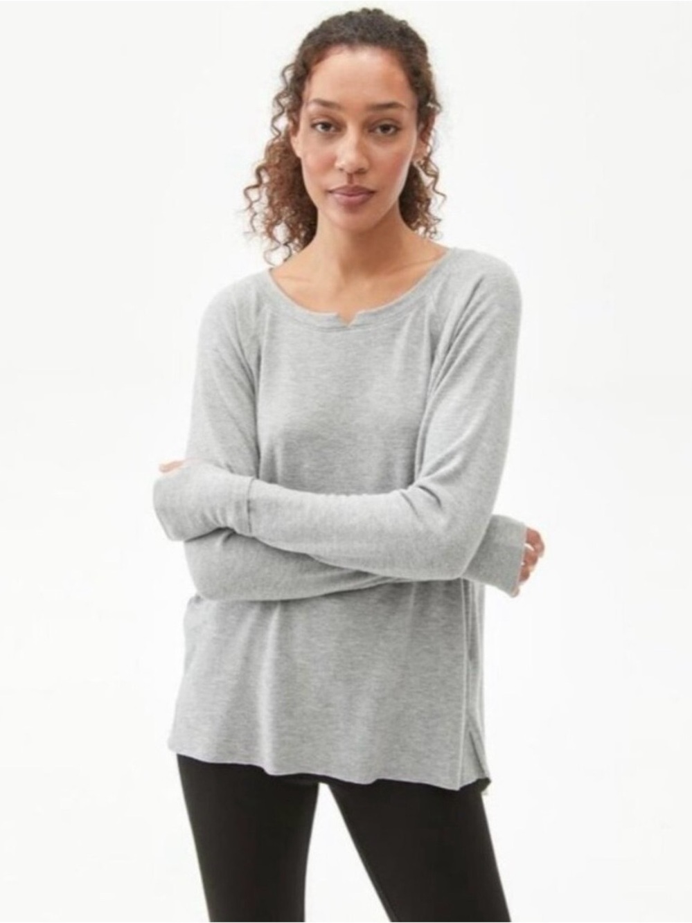 NWT Michael Stars Madison Notch Neck Top Heather Grey Brushed Jersey Size XXL